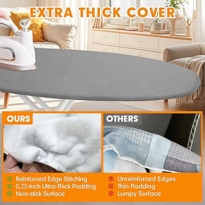 Ironing Board Cover and Pad, 15x54 Standard Size Thick Iron Padding, Scorch & Stain Resistant Ironing board cover, Heavy Duty Iron Board Padded with Adjustable Fasteners Durable Elastic Edge, Grey