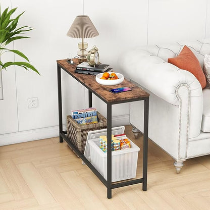 HOMERECOMMEND Console Table with Power Outlets and USB Ports,Sofa Tables with Charging Station,for Hallway, Entryway,Behind Couch Table,Rustic Brown