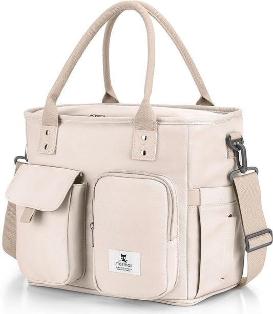 Hafmall Insulated Lunch Bag for Adults,Big lunch box for men, Wide Opening Insulated Bag with Shoulder Strap, Reusable Adult Lunch Bag For Work, Picnic(Beige)