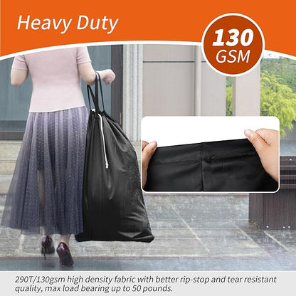 Polecasa Heavy Duty Large Laundry Bag with 130gsm Tear Resistant Fabric and Handles, Easy to Carry Durable Dirty Clothes Drawstring Bag, Perfect for College Dorm, Travel, 2 Pack 28”x36”, Black