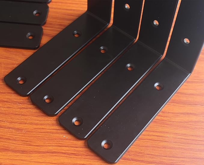 10 Pack - L 11" x H 6" x W1.5, 5mm Thick Black L Shelf Bracket, Iron Shelf Brackets, Metal Shelf Brackets, Floating Shelf, Shelf Supports with Screws