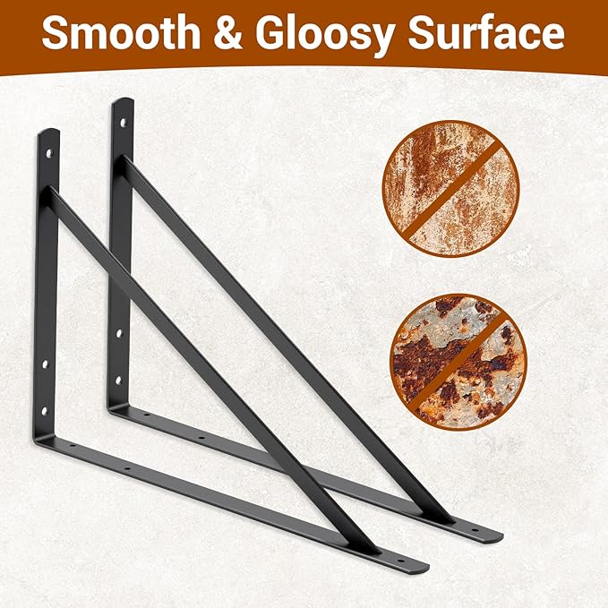 HOME MASTER HARDWARE 20inch x 13 inch Black Heavy Duty Shelf Brackets 6 Pack, Metal L Brackets with Screws - 90 Degree Angle Brackets for Shelves, Floating Shelf & Wall Mounted Shelf Support