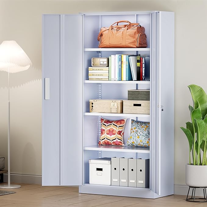 Greenvelly Metal Storage Cabinet, 72" Tall Locking Steel Storage Cabinet with 2 Doors and 4 Adjustable Shelves, Metal File Cabinet for Home Office, Garage, Warehouse, Classroom(Dark Grey)