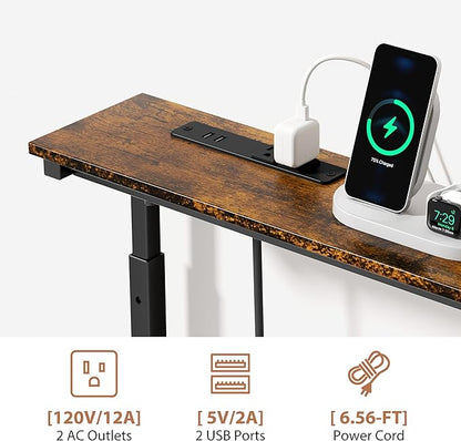 GRLEAF 45" Adjustable Height Narrow Console Table with Power Outlets, Long Sofa Table with Charging Station Behind Couch Table Skinny Entryway Table for Living Room, Hallway and Office – Rustic Brown