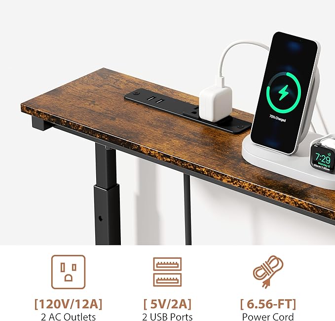 GRLEAF 39" Adjustable Height Narrow Console Table with Power Outlets, Long Sofa Table with Charging Station Behind Couch Table Skinny Entryway Table for Living Room, Hallway and Office – Rustic Brown