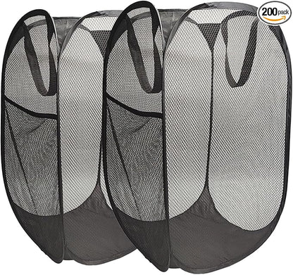 The upgraded pop-up laundry basket features a breathable side pocket mesh design, making it ideal for rooms, apartments, dormitories, travel, business trips, and children's storage(2, Black)