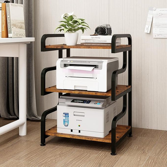 Natwind 3-Tier Printer Stand with Wheels Movable Storage Cart Floor-Standing Multi-Purpose Shelf Rack for Media Player Scanner Files Books Microwave Oven in Kitchen Living Room Home Office (Retro)