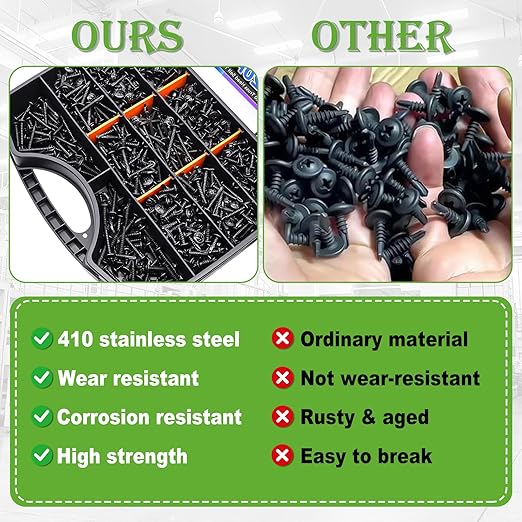 mxuteuk 1220PCS #8#10 Black Self Tapping Screws,410 Stainless Steel Self Drilling Screws for Metal,1/2" to 1-1/2" Truss Head Self Tapping Screw for Metal,Plastic,Wood (610PCS Screw+610PCS Washers)