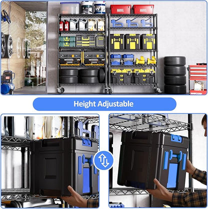 IZEUK 5-Tier Storage Shelving Unit with Wheels, Adjustable Heavy Duty Steel Wire Rack Organizer (Black, 17.7" D x 47.2" W x 76.7" H, 1750 lbs Capacity) for Garage, Kitchen, Office, Laundry, Basement