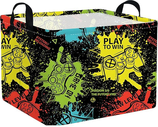 Rectangular Kids Storage Basket,Game Basket for Boys Kids,Waterproof foldable storage baskets,Game Bin,Gift Baskets,Boys Room Decor(Games)