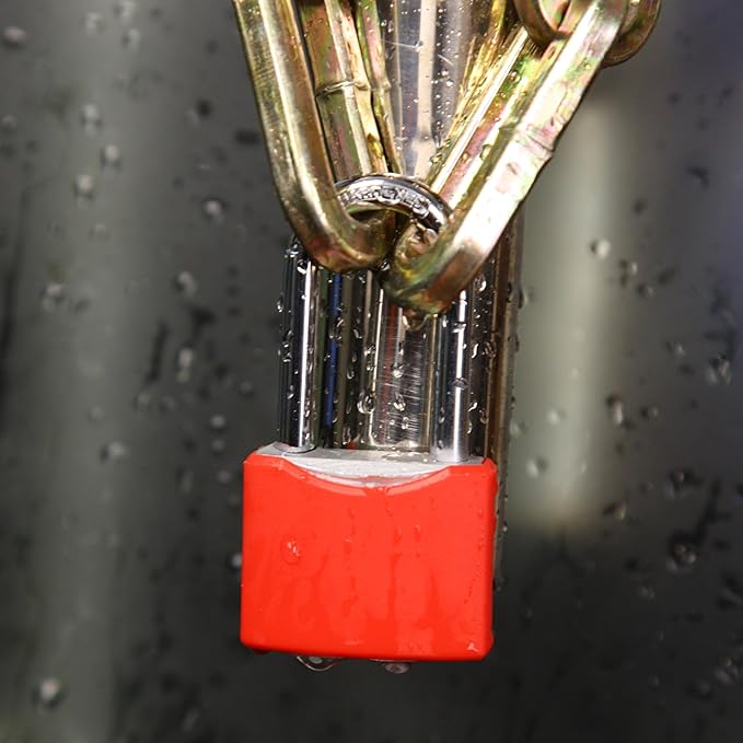 SEPOX® 20Pcs All-Weather Outdoor Padlocks Key Alike, 1-5/8" Long Shackle, Solid Steel Lock, Heavy-Duty with Red Cover, Compact Design for Gate Fence Cabinet Toolbox School Gym Locker w/ 20pcs Same Key