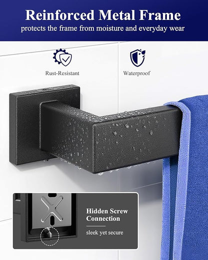 Kitsure 5-Pieces Bathroom Hardware Set & Accessories, Rustproof Towel Racks for Bathroom Wall Mounted, 16" Towel Bar, Toilet Paper Holder, Ring & 2 Hooks, Matte Black