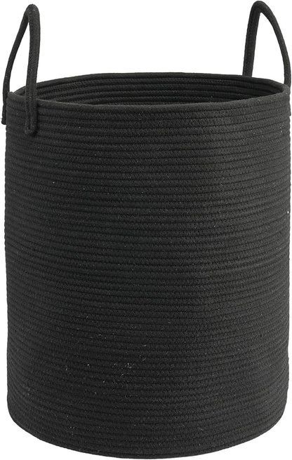 Woven Cotton Rope Laundry basket-15”X20” Laundry Hamper-Rope Storage Basket for Dirty Clothes, Toys and Blankets Perfect for Bathroom, Baby nursery and Living Room Storage (black)