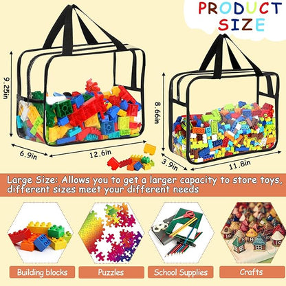 6 Packs Large Toy Storage Bags with Labels, Reusable Clear PVC Board Game Storage, Travel Waterproof Organizer Bags with Zipper for Building Blocks, Puzzle, Kids Books(3 large & 3 Extra Large)