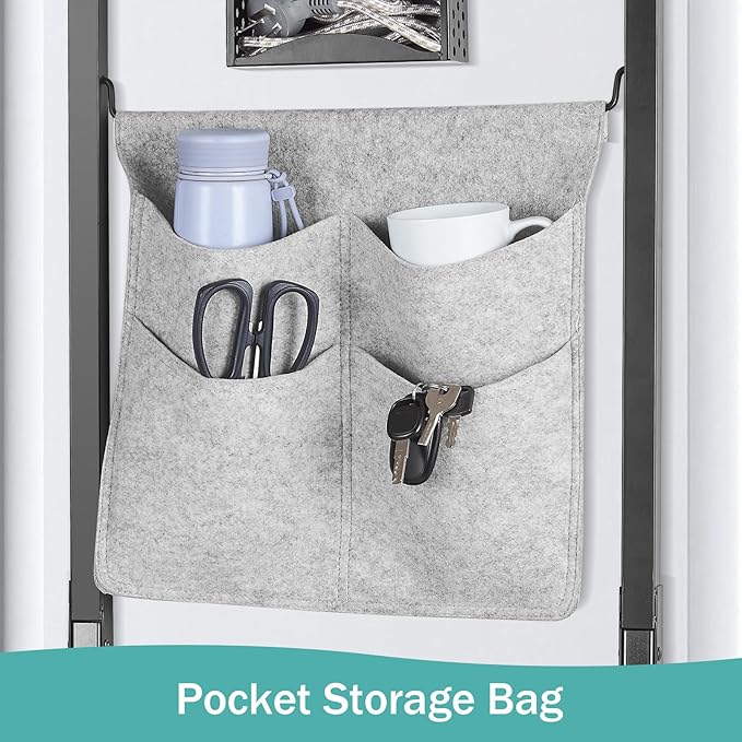 Seiritex Over The Door Ironing Board 13x36 inches with Iron Holder and Pocket Storage Bag, Hanging Iron Board for Home Laundry Room, Black