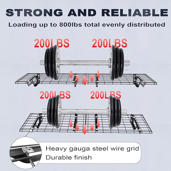 The Atlas 2-Pack 2x6 ft Garage Wall Shelves, 800lbs Heavy Duty Garage Shelving Wall Mounted, 24"x72" Metal Floating Shelf Storage Rack, Hammertone