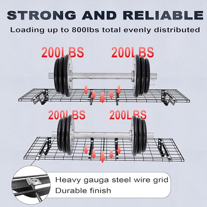 The Atlas 2-Pack 2x6 ft Garage Wall Shelves, 800lbs Heavy Duty Garage Shelving Wall Mounted, 24"x72" Metal Floating Shelf Storage Rack, Hammertone
