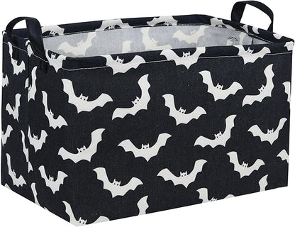 Essme Rectangular Kids Basket,Bat Storage Basket with Handles for Room Decor, Halloween Baskets,Cute Storage Bin（Bat）