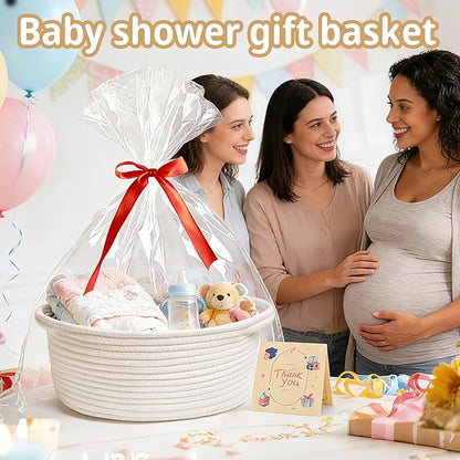 Small Woven Basket Gift For Empty,Easter basket With Ribbons and Bags, Durable Cute Gifts 12"X 8" X 5"Small Rope Basket for Gifting,White