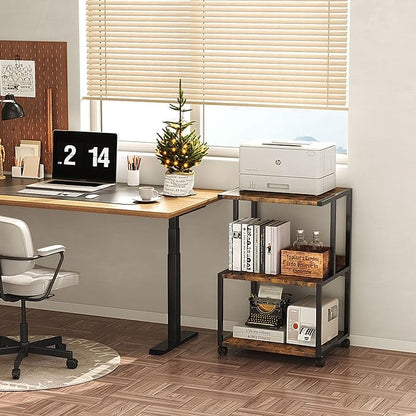 Mexin Printer Stand-Small 3 Tier Printer Table with Wheels, Industrial Rolling Printer Cart with Storage Shelf for Scanner Fax Home Office Use,17.5 x 11.8 Inches, Rustic Brown