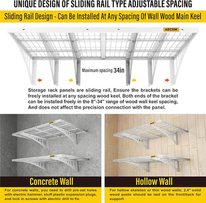2x3ft 2Pack Wire Shelving Unit Heavy Duty Garage Storage Shelves Wall Mounted White 560lbs Load Capacity（24-inch-by-36-inch）