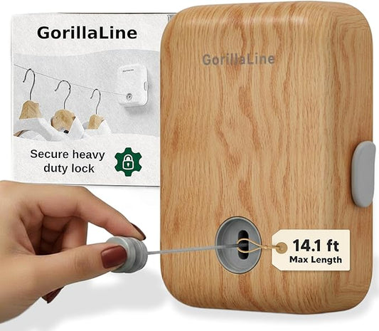 GorillaLine - Retractable Clothesline Indoor Outdoor Clothes Line - Heavy Duty Clothes Drying Laundry Line - Wall Mounted Drying Rack - Air Dry Clothing