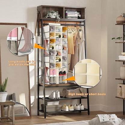 VERONLY Hanging Shoe Organizer for Closet-Collapsible Storage Rack with 25 Sections & 4 Side Pockets, Hanging Shoe Shelves for Hats,and Clothes, Beige