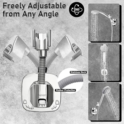 Handheld Shower Head Holder Suction, 360° Adjustable Shower Head Holder Wall Mounted, Rustproof Showerhead Hose Holders Hanger Bracket for Bathroom, No Drill Tool-Free Installation in Seconds
