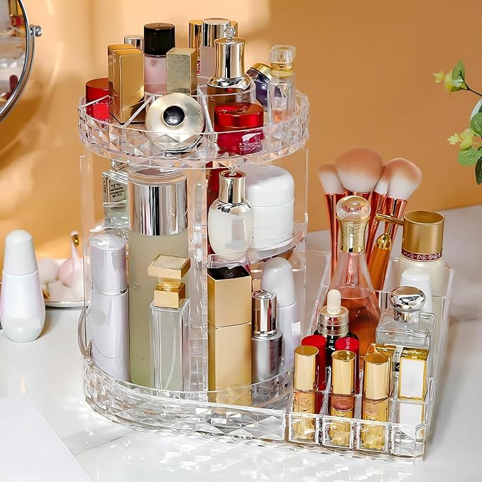 Large Capacity Rotating Acrylic Cosmetic Storage,360 Degree Makeup Organizer Adjustable Cosmetic Storage for Perfume Skincare Jewelry Display Dresser