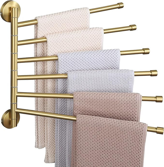 Alise Swing Out Towel Rack,Folding Hand Towel Bar 6 Bars Arm Towel Holder Towel Hanger for Bathroom Wall Mount,Space Saving Towel Rail,GDL8006-G SUS304 Stainless Steel Brushed Gold