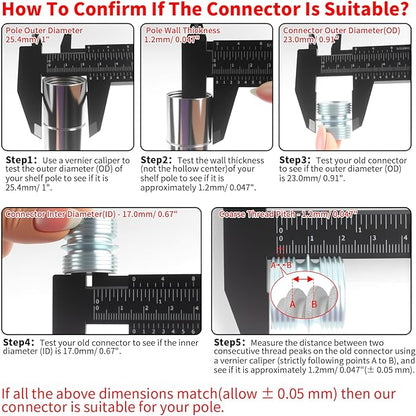 HOWDIA 1.2mm/ 0.047" Coarse Thread Connectors for 25.4mm/ 1" Outside Diameters Wire Shelving Poles with 23.0 mm Hole and 1.2 mm Wall Thickness, 4-Pack