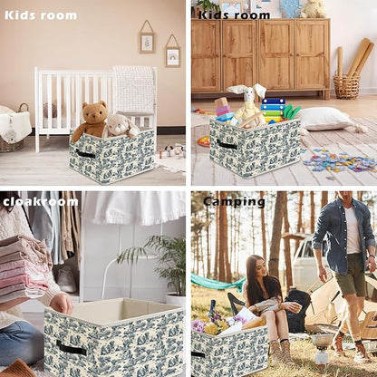 Blue and White Chinoiserie Botanical Labrador Retriever Storage Bin Box with Handles, French Country Lab Dog Foldable Organizer Basket Toybox for Home Bedroom Bathroom Clothes Toys Books