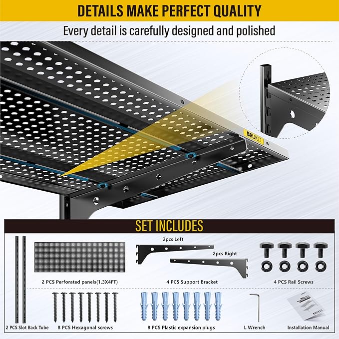 2 Tier 1.3x4ft Garage Shelving Wall Mounted, 15.6x48inch per Shelf Height Cassette Adjustable Floating Shelves(Black)