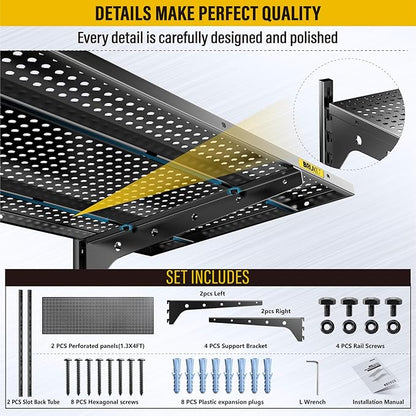 2 Tier 1.3x4ft Garage Shelving Wall Mounted, 15.6x48inch per Shelf Height Cassette Adjustable Floating Shelves(Black)