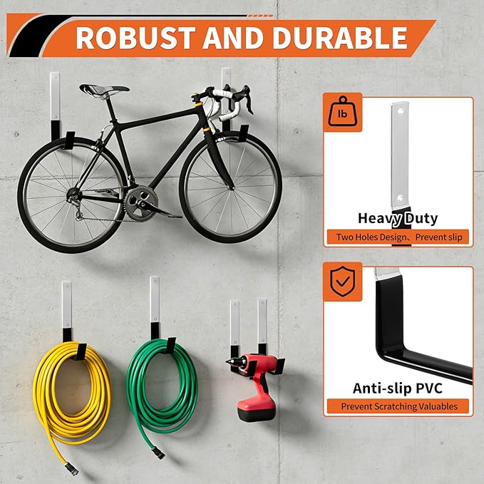 Heavy Duty Steel Garage Hooks,Garage Storage Utility Hooks,Anti-Slip Garage Hooks,Garage Garden Tool Organizer,Steel Wall Mount Hooks, Garden Hose Hanger, Black J Hooks (Large-2PC)