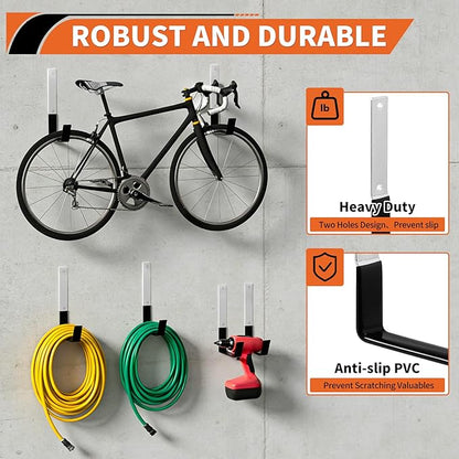 Heavy Duty Steel Garage Hooks,Garage Storage Utility Hooks,Anti-Slip Garage Hooks,Garage Garden Tool Organizer,Steel Wall Mount Hooks, Garden Hose Hanger, Black J Hooks (Large-2PC)