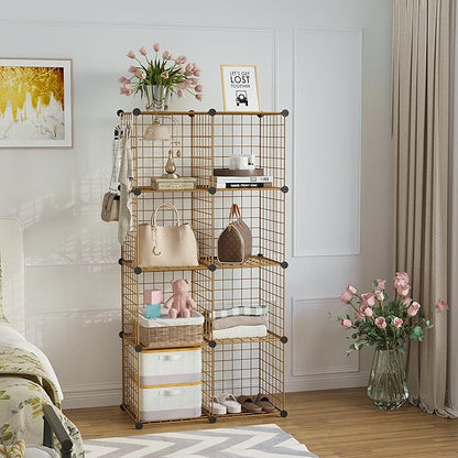 C&AHOME Wire Cube Storage, 8 - Cube Organizer Metal C Grids, Modular Shelves Units, Closet Organizer, Ideal for Home, Office, Living Room, 24.8" L x 12.4" W x 48.4" H, Brown UWCS3008R