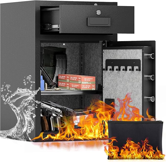 5.1 Cu Ft Heavy Duty Drawer Safes Home Safe with Fireproof and Waterproof Bag Safe Box with Digital Keypad Alarm System Removable Shelf for Cash Files Office Hotel