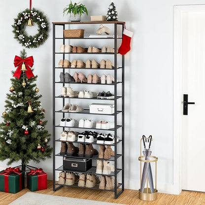 HOOBRO 12-Tier Shoe Rack for Entryway, 29.5" L Shoe Storage Organizer, Large Capacity Shoe Shelf for Closet, Front Door Entrance, Hallway, Holds 36-48 Pairs of Shoes, Rustic Brown and Black BF127XJ01