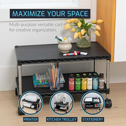 ZBRANDS Under Desk Printer Stand with Storage 24" X 14", Printer Cart, Small Printer Stand with Wheels, Small Printer Table for Home Office, Heavy Duty Low Rolling Cart, (Regular, Black)
