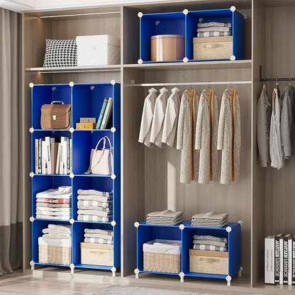 AWTATOS Cube Storage Organizer, 16 Cube Closet Organizers and Storage Shelves, DIY Stackable Bookshelf for Bedroom, Home, Admiral Blue