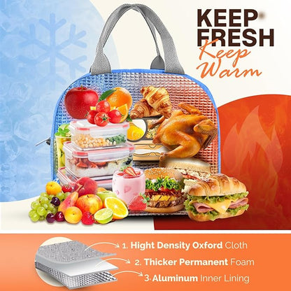 EASYFUN Bento Lunch Box Set Bento Box, 4-Compartment Lunch Containers,High Capacity Lunch Tote Bags for Work, Travel, Outdoor (Blue)