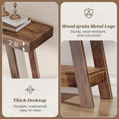 Huuger Console Table with Charging Station, USB-C Port, 2 Tiers Entryway Table, 53.9 Inch Sofa Table with Metal Legs, Entry Hallway Table with Thicker Desktop, Modern Behind Couch Table, Rustic Brown