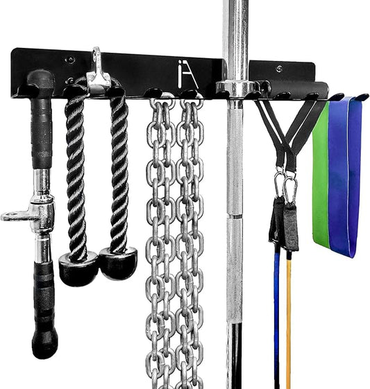 IRON AMERICAN USA Omega Beast Gym Storage Rack 11-Hook Heavy-Duty Gym Wall Organizer Gym Caddy Hanger - Gym Accessory Storage - Resistance Bands, Jump Ropes, Barbells, Lifting Belts, Cable Attachments