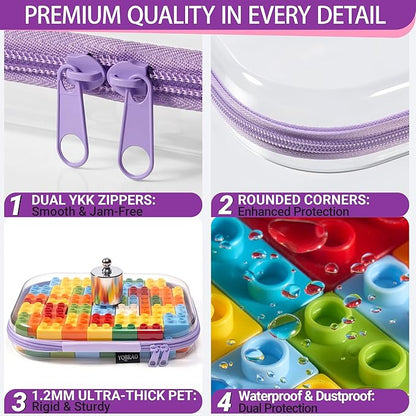 3 Pack Hard Sided Clear Zipper Case for Storage- Thickened-Grade Clear Hard Shell Zipper Case for Organizing Bead, Handicrafts, Sewing, Playdo (Purple, LMS)