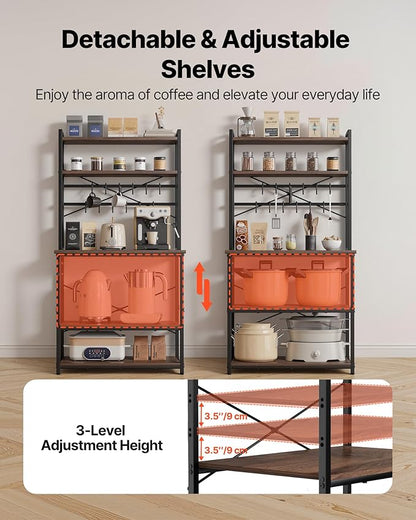 VEVOR Bakers Rack, 31.5 inch Width Microwave Stand,Kitchen Stand with X-Shaped Support Bar & 12 S-Shaped Hooks,Kitchen Storage Shelf for Dish Storage, Spice Jars, Coffee Bar Organization