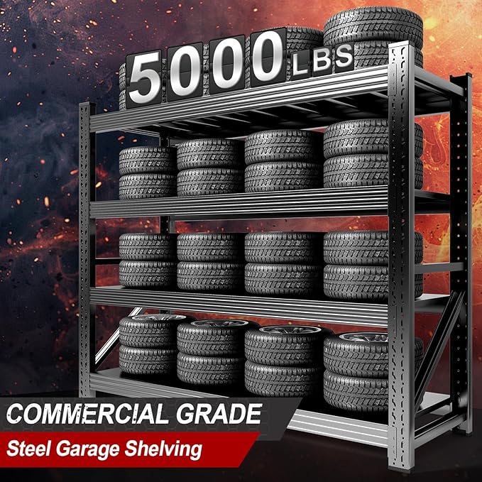 Garage Storage Shelves, 5000lbs 4 Tier Adjustable Garage Shelving, Heavy Duty 60" W x 24" D x 60" H Metal Shelving Unit, Utility Rack Shelf, Industrial Shelve Units for Storage Warehouse Pantry Closet