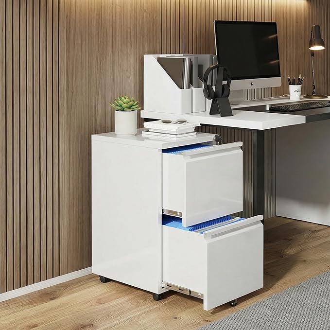 Bonusall 2-Drawer Metal File Cabinet with Lock - Mobile Filing Cabinet for Letter/A4 Size, Under Desk Office Storage Organizer with Wheels, Easy Assembly, High Capacity, White
