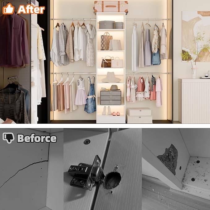 Closet System, Closet Organizer System With Adjustable Shelves, Walk-In Closet Storage System With 5 Hanging Rods, Adjustable Cloth Garment Rack, Fits Spaces 4 to 9FT, White