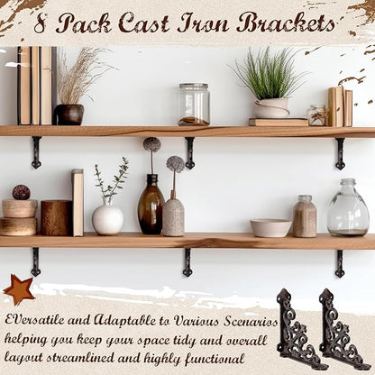 Blulu 4 Pack Antique Style Cast Iron Shelf Brackets Decorative Brackets 5 1/2" x 5 1/2" Wall Mount Shelving Bracket Heavy Duty Victorian Style Shelf(Iron Gray)